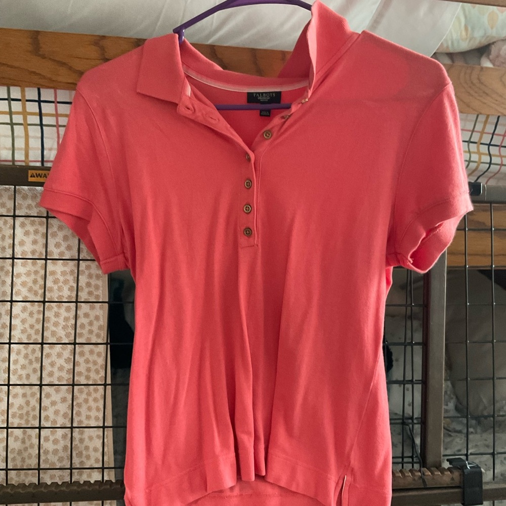 Talbots Coral Polo Shirt with Button Placket